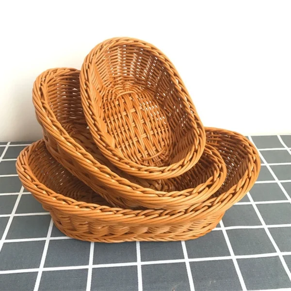 Oval Curved Rattan Wicker Woven Serving Baskets for Bread Fruit Vegetables Restaurant Serving Tabletop Display Rattan Basket 1