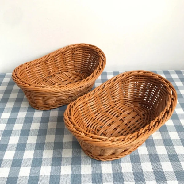 Oval Curved Rattan Wicker Woven Serving Baskets for Bread Fruit Vegetables Restaurant Serving Tabletop Display Rattan Basket 2