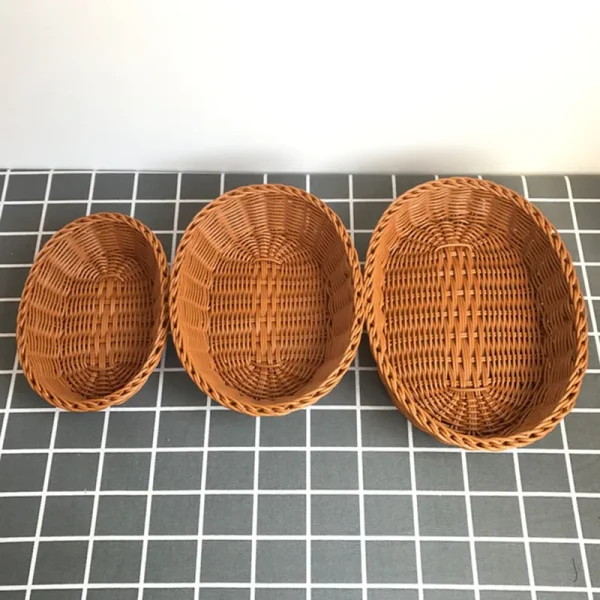 Oval Curved Rattan Wicker Woven Serving Baskets for Bread Fruit Vegetables Restaurant Serving Tabletop Display Rattan Basket 4