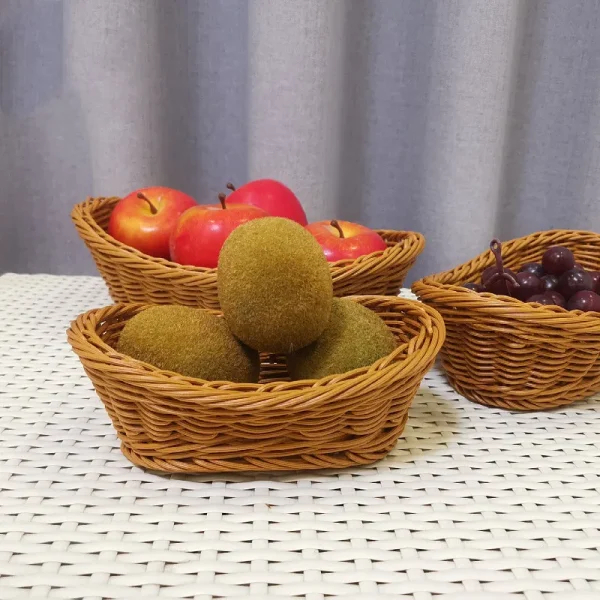 Oval Curved Rattan Wicker Woven Serving Baskets for Bread Fruit Vegetables Restaurant Serving Tabletop Display Rattan Basket 5