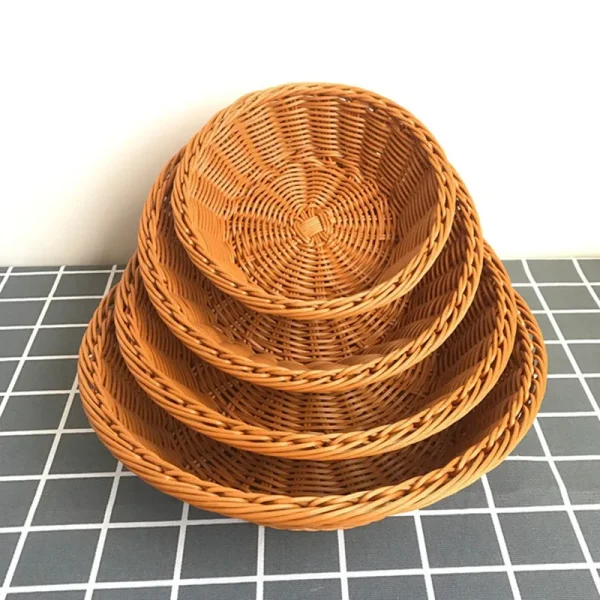 Oval Curved Rattan Wicker Woven Serving Baskets for Bread Fruit Vegetables Restaurant Serving Tabletop Display Rattan Basket 6
