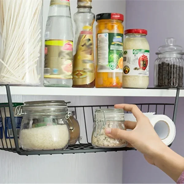 Multi Functional Perforated Kitchen Bathroom Storage Hanging Basket Storage Rack Iron Bottom Hanging Basket Hanging Wire Basket 2