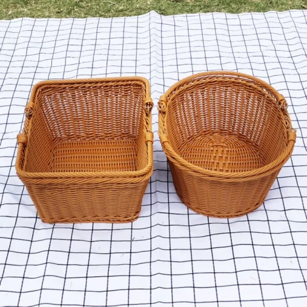 Handmade Imitation Rattan Picnic Basket with Handle Camping Picnic Willow Weaving Storage Hamper Outdoor Holder High Quality 1