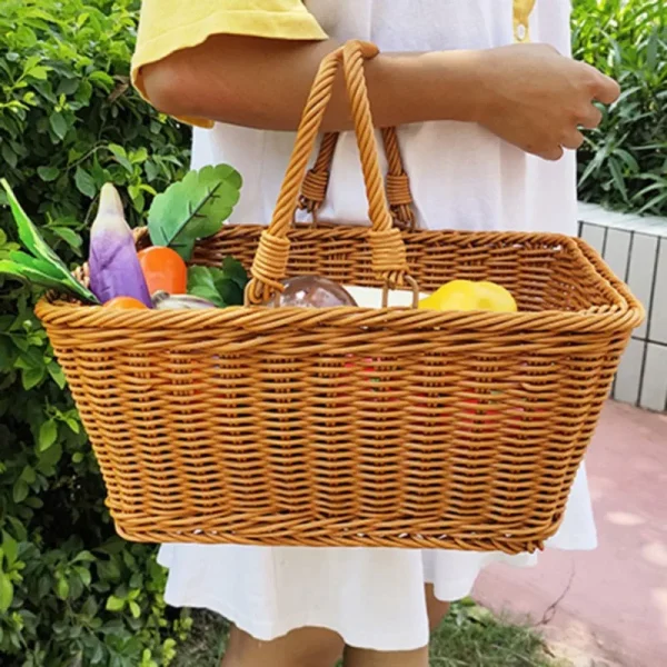 Handmade Imitation Rattan Picnic Basket with Handle Camping Picnic Willow Weaving Storage Hamper Outdoor Holder High Quality 2