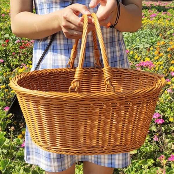 Handmade Imitation Rattan Picnic Basket with Handle Camping Picnic Willow Weaving Storage Hamper Outdoor Holder High Quality 3