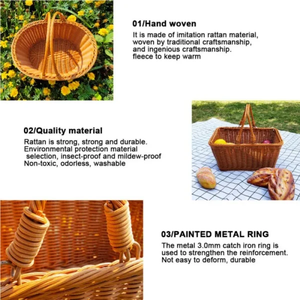 Handmade Imitation Rattan Picnic Basket with Handle Camping Picnic Willow Weaving Storage Hamper Outdoor Holder High Quality 6