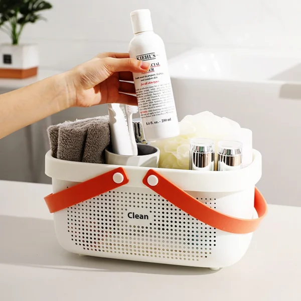 Durable Plastic Laundry Basket Large Capacity Clothes Organizer with Silicone Handle for Shower Room Bathroom Washhouse 2