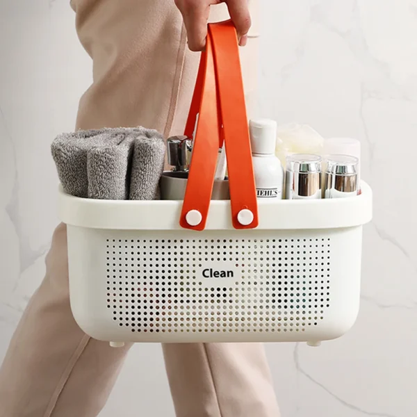 Durable Plastic Laundry Basket Large Capacity Clothes Organizer with Silicone Handle for Shower Room Bathroom Washhouse 5