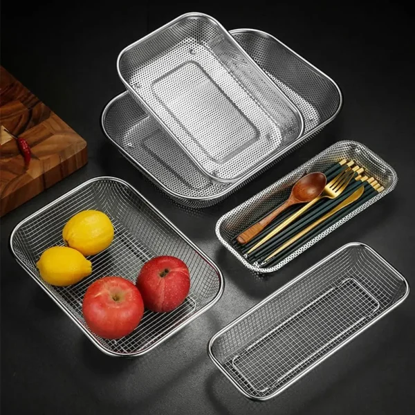 New Stainless Steel Washing Basket Mesh Colander Sink Strainer Colander Net Baskets Washing Basin Storage Basket Kitchen Supply 1