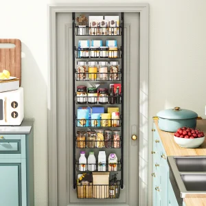 Multi layer Door hanging storage basket Punch free and Space-saving  Ideal for Home oragenizer Black 1