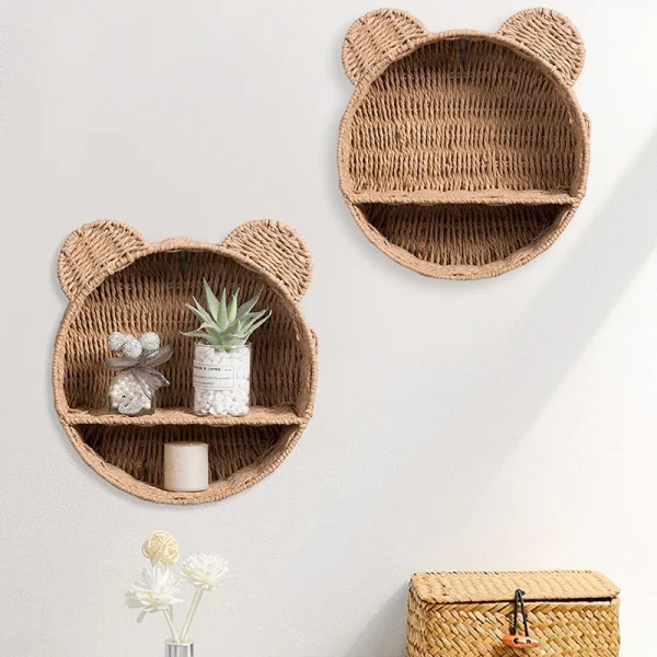 Imitation Rattan Food Grade Plastic Fruit Basket Storage Basket Wall Mounted Storage Rack Straw Woven Handmade Storage Basket 1
