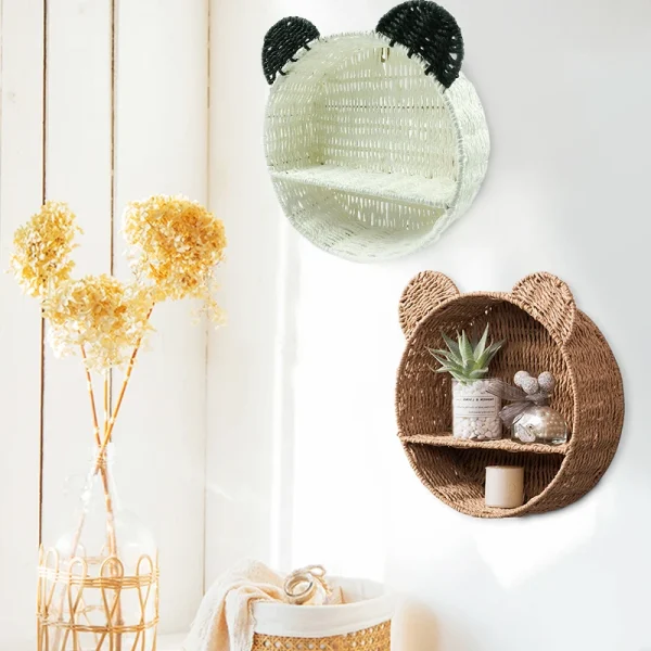 Imitation Rattan Food Grade Plastic Fruit Basket Storage Basket Wall Mounted Storage Rack Straw Woven Handmade Storage Basket 2