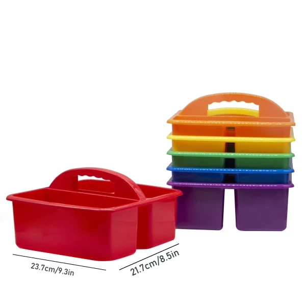 Colorful Assorted Set of 6 Bin Baskets Stackable Plastic Classroom and Utility Caddy Organizer with Handles and 3 Compartments 2