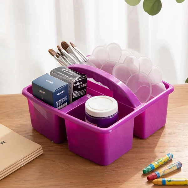 Colorful Assorted Set of 6 Bin Baskets Stackable Plastic Classroom and Utility Caddy Organizer with Handles and 3 Compartments 5