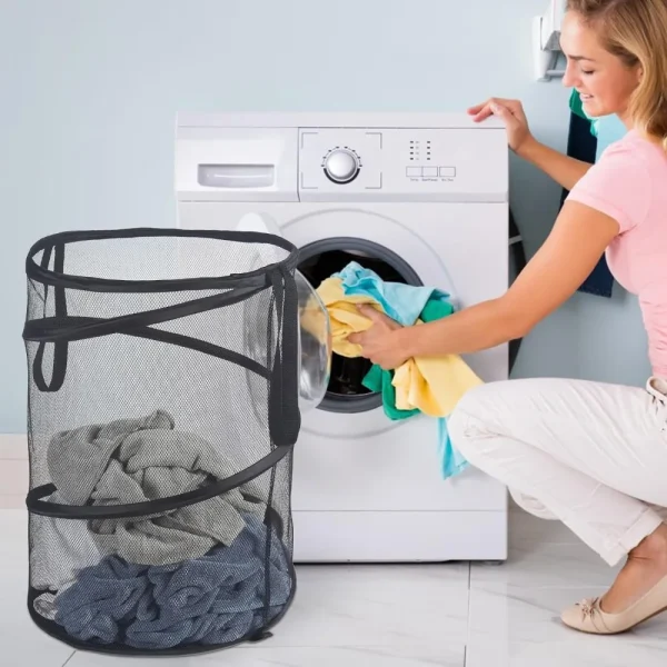 Large Mesh Yarn Folding Dirty Laundry Sorting Basket Washing FrameBathroomCloth MeshStorage BagFrame Bucket Laundry Organizers 2
