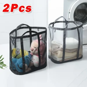 1/2pcs Nylon Mesh Laundry Basket with Handle Breathable Folding Portable Dirty Clothes Organizer Large Capacity Laundry Basket 1