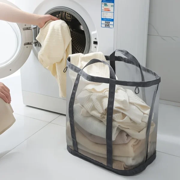 1/2pcs Nylon Mesh Laundry Basket with Handle Breathable Folding Portable Dirty Clothes Organizer Large Capacity Laundry Basket 5