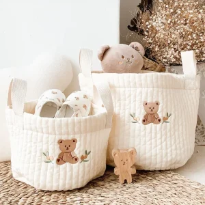 Storage Baskets,  Bottles,Towels, Toys, Baby Clothes. Decorative Organizer Bins Tote Bag Handbag with Embroidery for Diapers 1
