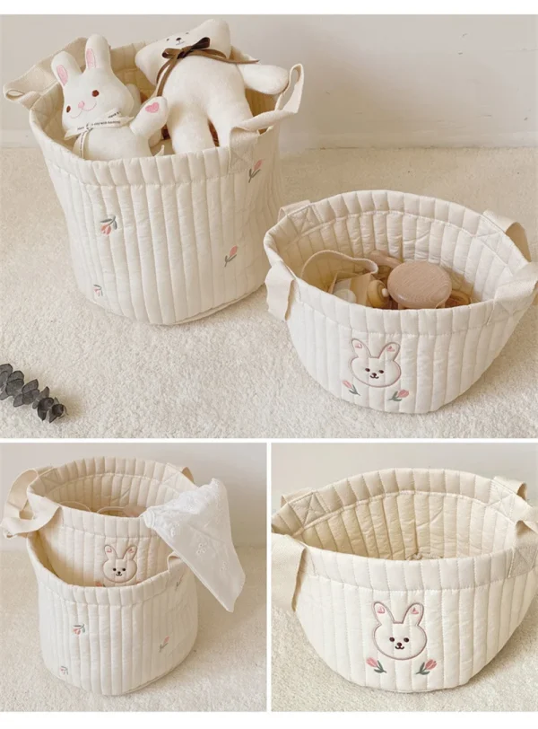 Storage Baskets,  Bottles,Towels, Toys, Baby Clothes. Decorative Organizer Bins Tote Bag Handbag with Embroidery for Diapers 4
