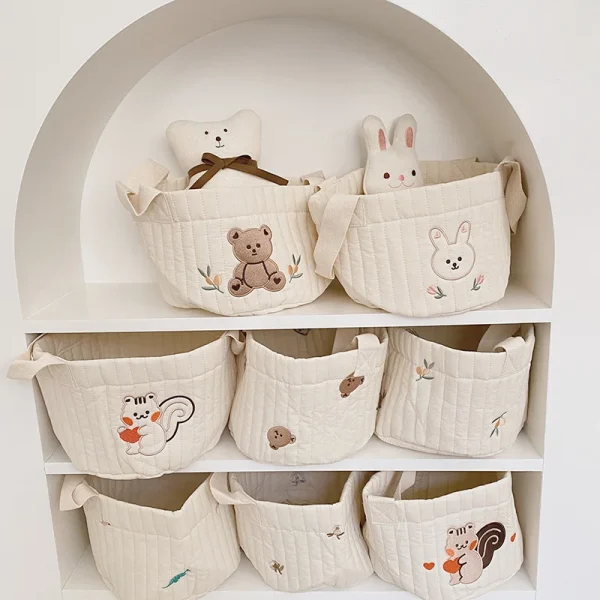 Storage Baskets,  Bottles,Towels, Toys, Baby Clothes. Decorative Organizer Bins Tote Bag Handbag with Embroidery for Diapers 6