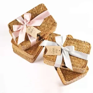 Seaweed woven storage basket, Western wedding gift basket with lid, rattan willow woven storage box 1