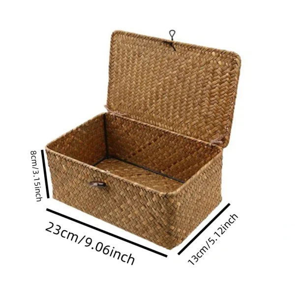 Seaweed woven storage basket, Western wedding gift basket with lid, rattan willow woven storage box 2