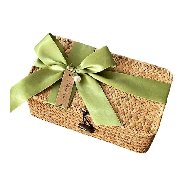 Seaweed woven storage basket, Western wedding gift basket with lid, rattan willow woven storage box 5