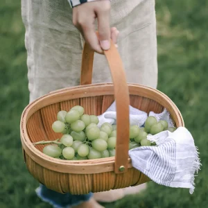 Natural Wood Chips Woven Wicker Picnic Basket With Treated Storage Basket Portable Fruit And Vegetable Shopping Flower Basket 1
