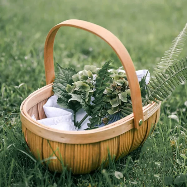 Natural Wood Chips Woven Wicker Picnic Basket With Treated Storage Basket Portable Fruit And Vegetable Shopping Flower Basket 3