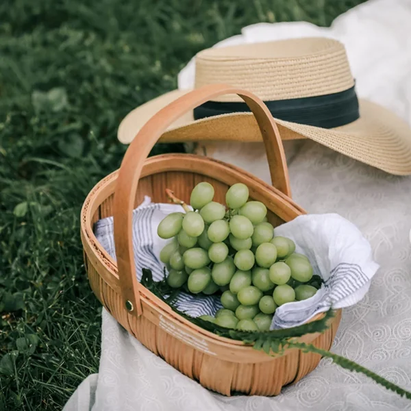 Natural Wood Chips Woven Wicker Picnic Basket With Treated Storage Basket Portable Fruit And Vegetable Shopping Flower Basket 6