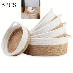 5pcs set of circular small baskets,hand woven baskets,toy storage baskets, fruits,remote controls,bathroom,table, key baskets 1