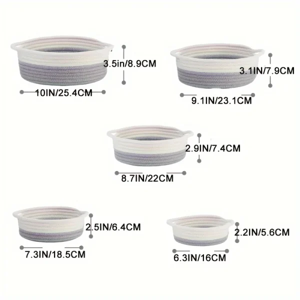 5pcs set of circular small baskets,hand woven baskets,toy storage baskets, fruits,remote controls,bathroom,table, key baskets 3