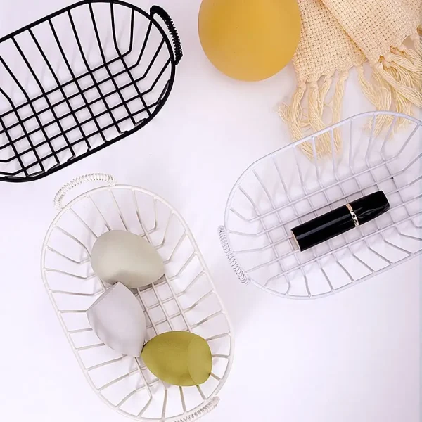 Multi-functional Iron Storage Basket INS Style Large Capacity Desk Organizer Box Snack Cosmetics Organizer with Handle 2