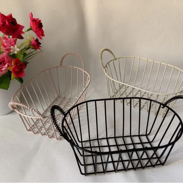 Multi-functional Iron Storage Basket INS Style Large Capacity Desk Organizer Box Snack Cosmetics Organizer with Handle 3