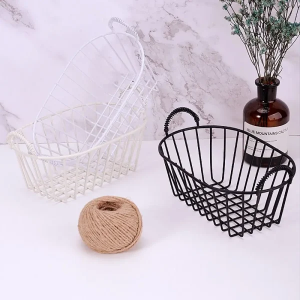Multi-functional Iron Storage Basket INS Style Large Capacity Desk Organizer Box Snack Cosmetics Organizer with Handle 4