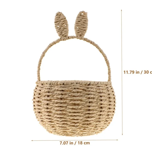 Rabbit Ears Basket Handwoven Round Easter Imitation Rattan Storage Gifts Paper Rope Sundries Holder Flower Basket 3