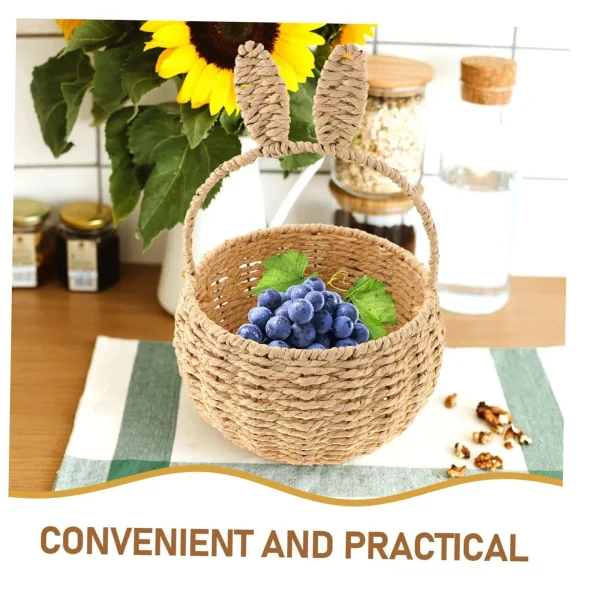 Rabbit Ears Basket Handwoven Round Easter Imitation Rattan Storage Gifts Paper Rope Sundries Holder Flower Basket 6