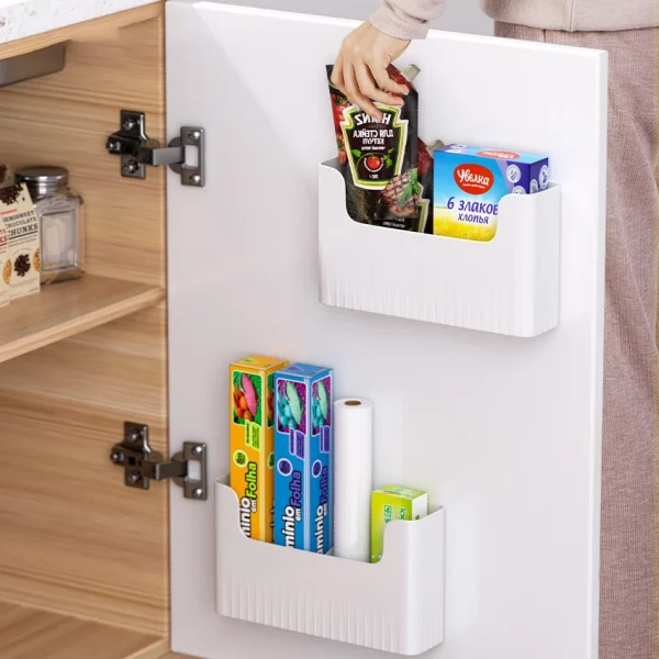 Kitchen Cabinet Door Storage Box Cling Film Holder Wall Mounted Basket Artifact Tool Household Sundries Collection Organizer Box 1