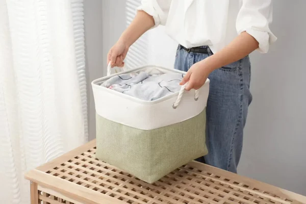 Basket with Liner for Toy Organization in Bedroom Living Room Basket Storage Laundry Basket Collapsible Linen Storage 4