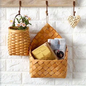 Bamboo Storage Basket Wall Hanging Storage Baskets Wall Decorative Plant Flower Pot for Home Garden Wedding Farmhouse Decoration 1