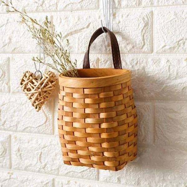 Bamboo Storage Basket Wall Hanging Storage Baskets Wall Decorative Plant Flower Pot for Home Garden Wedding Farmhouse Decoration 2