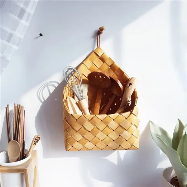 Bamboo Storage Basket Wall Hanging Storage Baskets Wall Decorative Plant Flower Pot for Home Garden Wedding Farmhouse Decoration 3