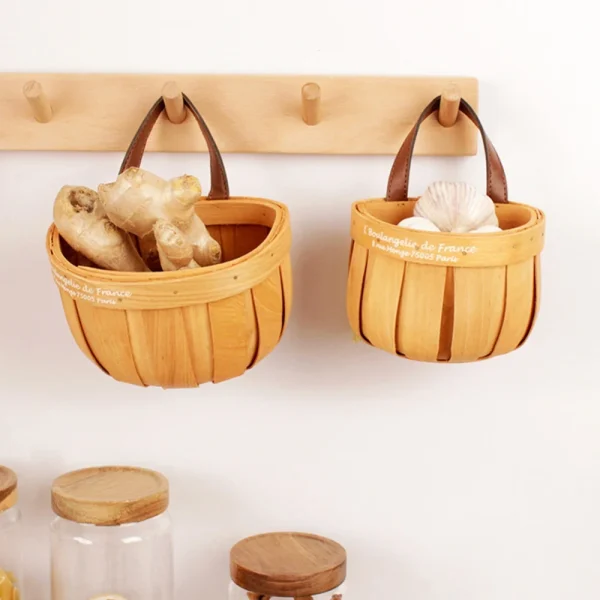 Bamboo Storage Basket Wall Hanging Storage Baskets Wall Decorative Plant Flower Pot for Home Garden Wedding Farmhouse Decoration 4