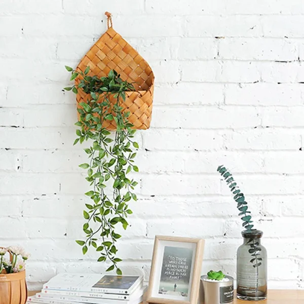 Bamboo Storage Basket Wall Hanging Storage Baskets Wall Decorative Plant Flower Pot for Home Garden Wedding Farmhouse Decoration 6
