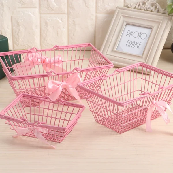 Pink Mini Storage Basket Desktop Finishing Cosmetics Jewelry Storage For Girl Dormitory Desktop Organization Container Baskets 1