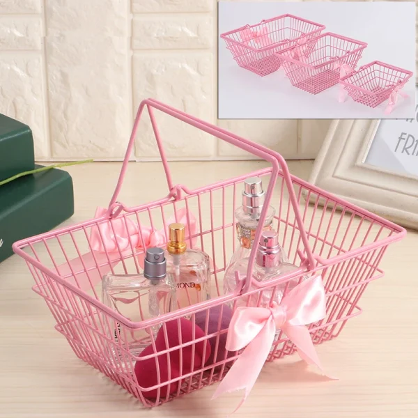 Pink Mini Storage Basket Desktop Finishing Cosmetics Jewelry Storage For Girl Dormitory Desktop Organization Container Baskets 2