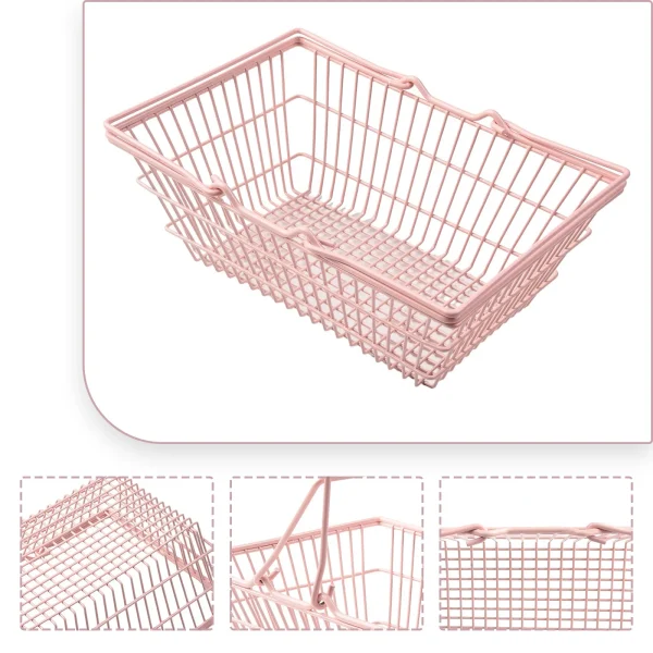 Pink Mini Storage Basket Desktop Finishing Cosmetics Jewelry Storage For Girl Dormitory Desktop Organization Container Baskets 3