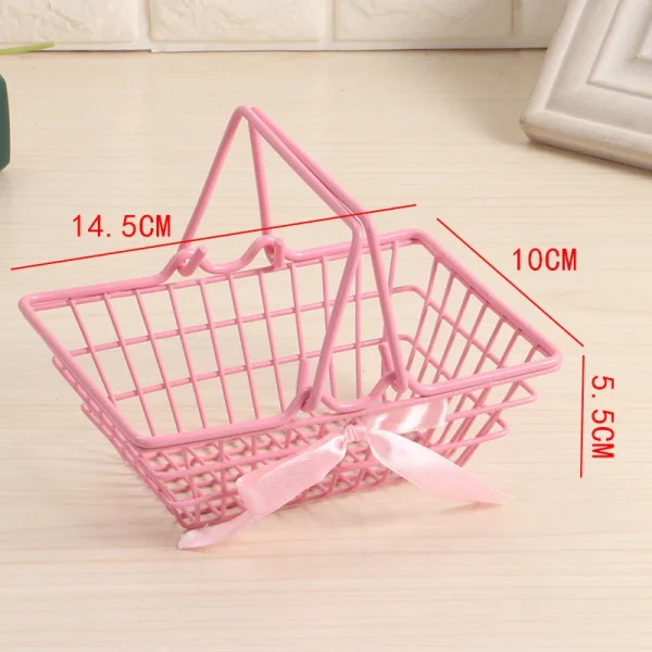 Pink Mini Storage Basket Desktop Finishing Cosmetics Jewelry Storage For Girl Dormitory Desktop Organization Container Baskets 5