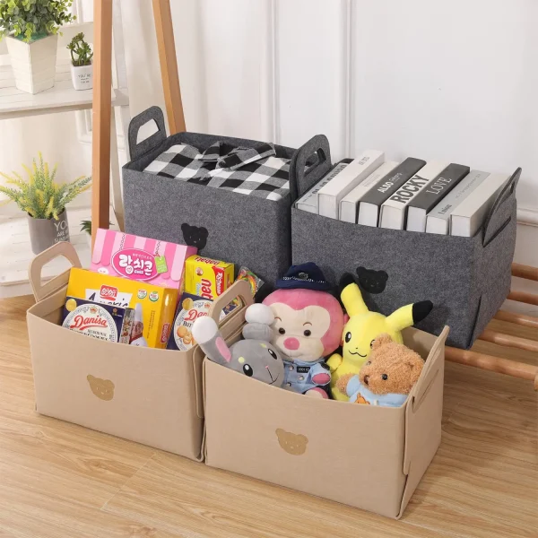 1-10PCS Bear Felt Snacks & Toys Storage Basket Large Capacity Collapsible Clothes Storage Box Desktop Sundry Organiser 3