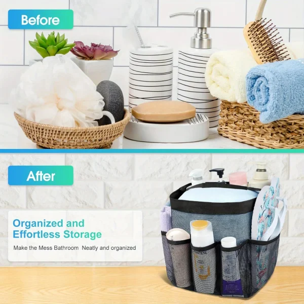 Portable mesh shower organizer: 8 pocket hanging shower baskets, suitable for dormitories, beaches, and travel 2